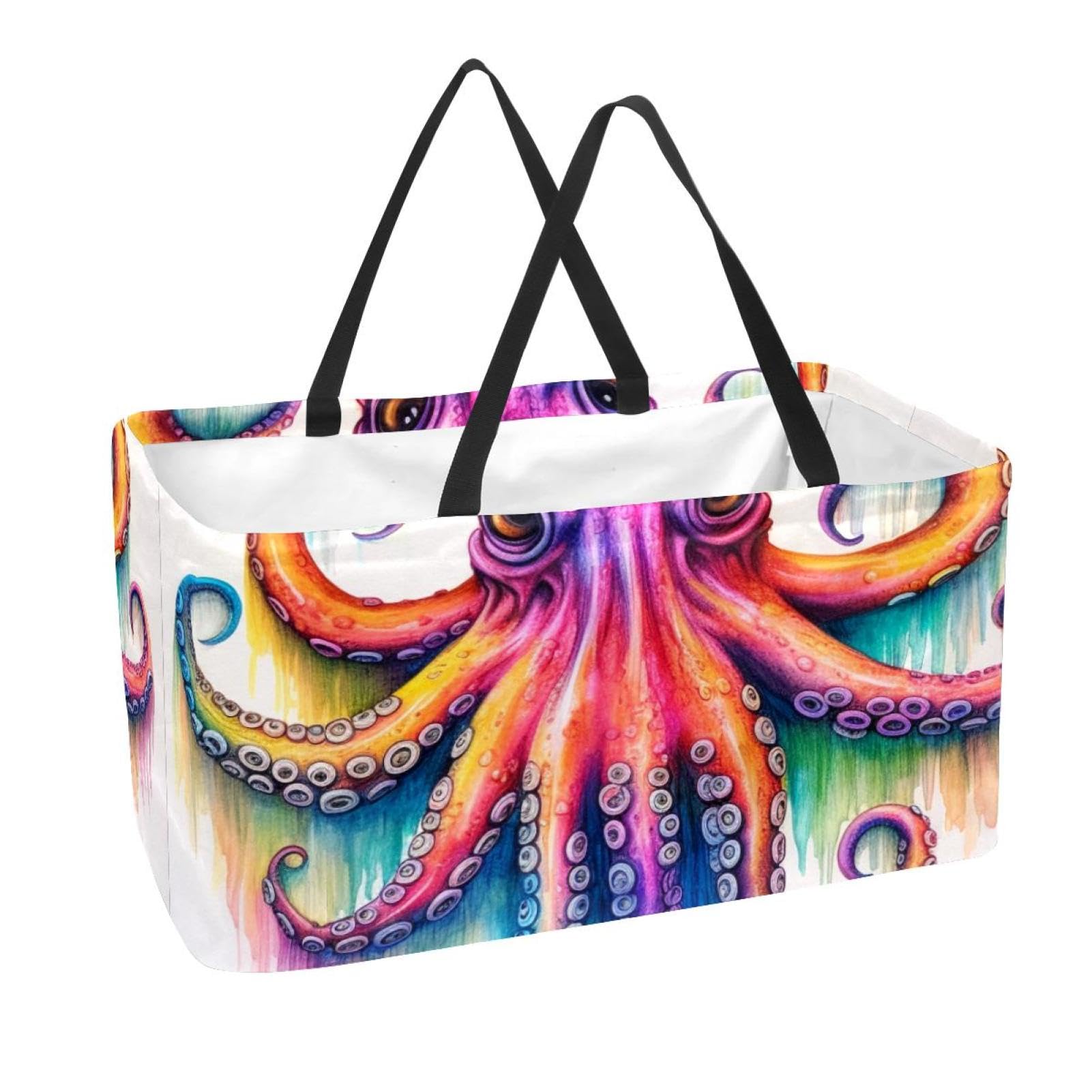 Grand sac d'épicerie pieuvre pliable et lavable pour courses
