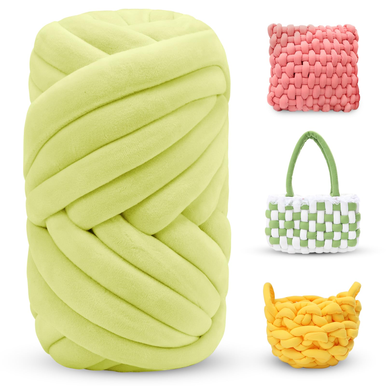 LEREATI Thick Chunky Yarn for Arm Knitting Jumbo Tube Soft Chunky Knit Blanket Velvet Yarn for Crocheting Handbags Hand Knitting Pet Bed Rugs Pillows Crafts (250g, Fluorescent Yellow)