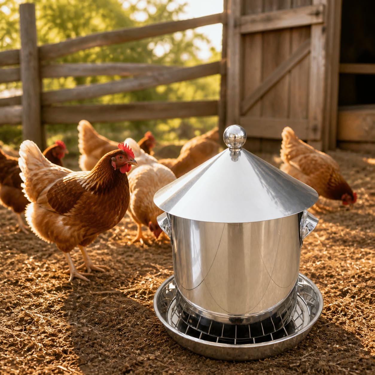 Comedero Automático para Gallinas, Antipájaros y, de Acero Inoxidable, para AV de Corral, 30 kilograms (15 kg)
