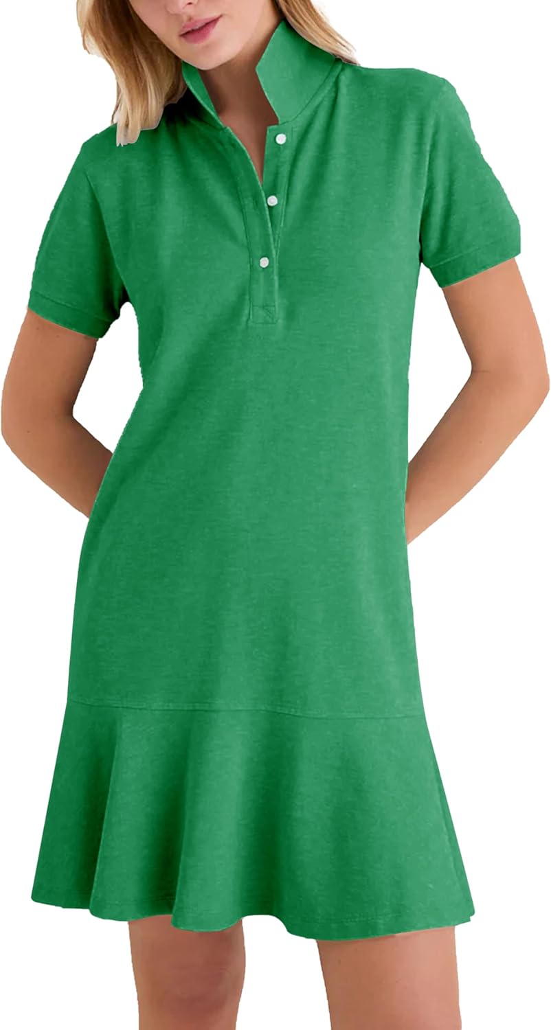 Women's Polo Dress Short Sleeve Ruffle Hem Breathable Cotton Blend for Golf Tennis Summer Casual Wear
