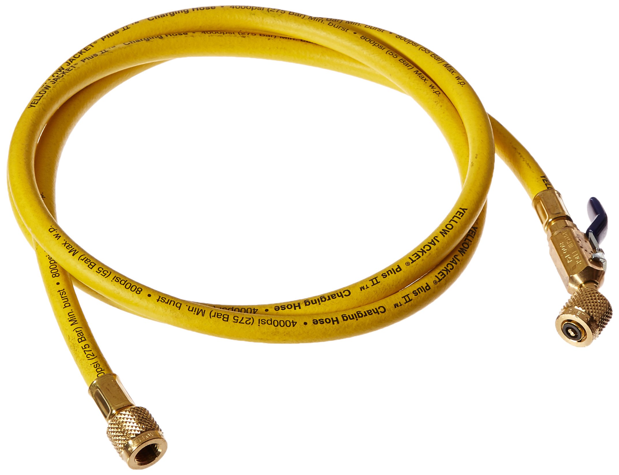 Yellow Jacket 29072 Plus II 1/4" Hose With Compact Ball Valve | 72-Inch Refrigerant Hose For HVAC