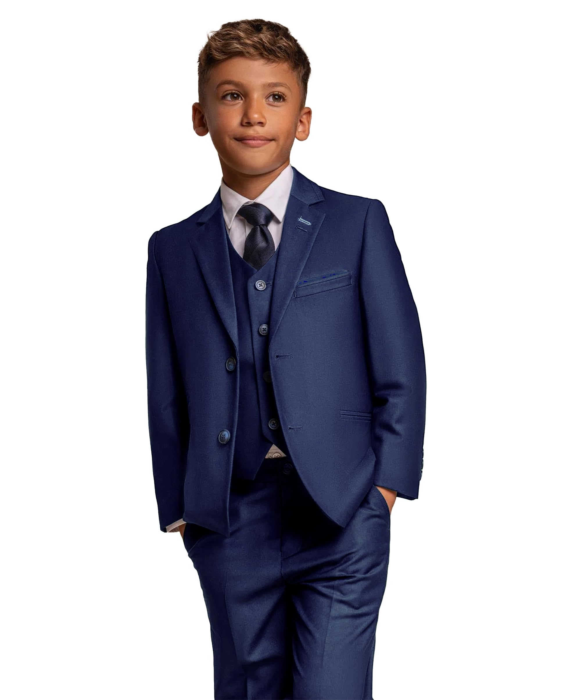Cavani Formalny garnitur chłopięcy o wąskim kroju, Pageboy na wesele, studniówkę, komunię, wiek od 1 do 15 lat, 6-częściowy kombinezon chłopięcy, królewski błękit, 5 lat