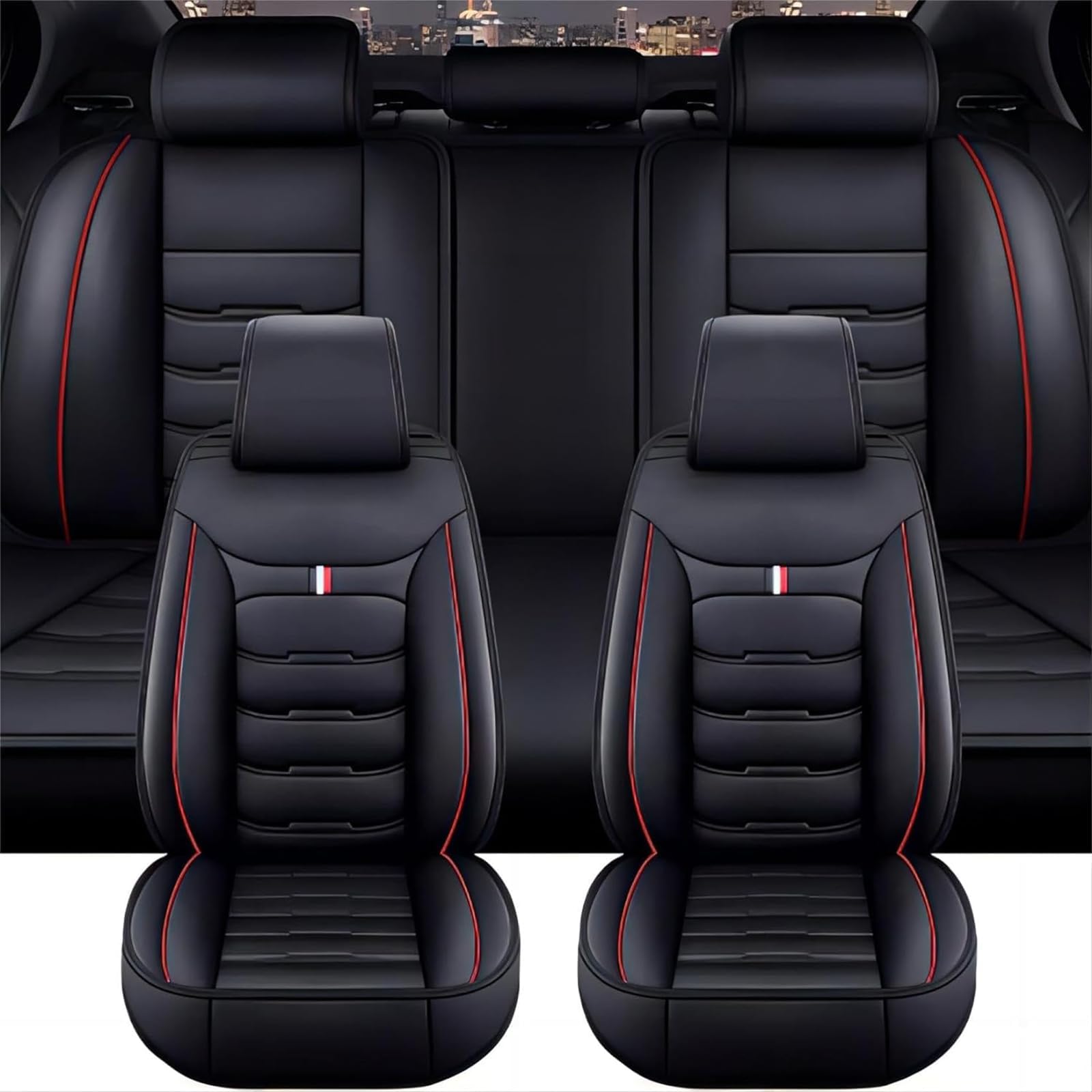 Set Completo di Coprisedili Auto per Nissan Qashqai J12 J11 J10 J11 J12 +2 2006-2023 2024, Pelle Traspirante Impermeabile Antiscivolo Pelle PU Set Set Copri Sedile,C/Black-Red