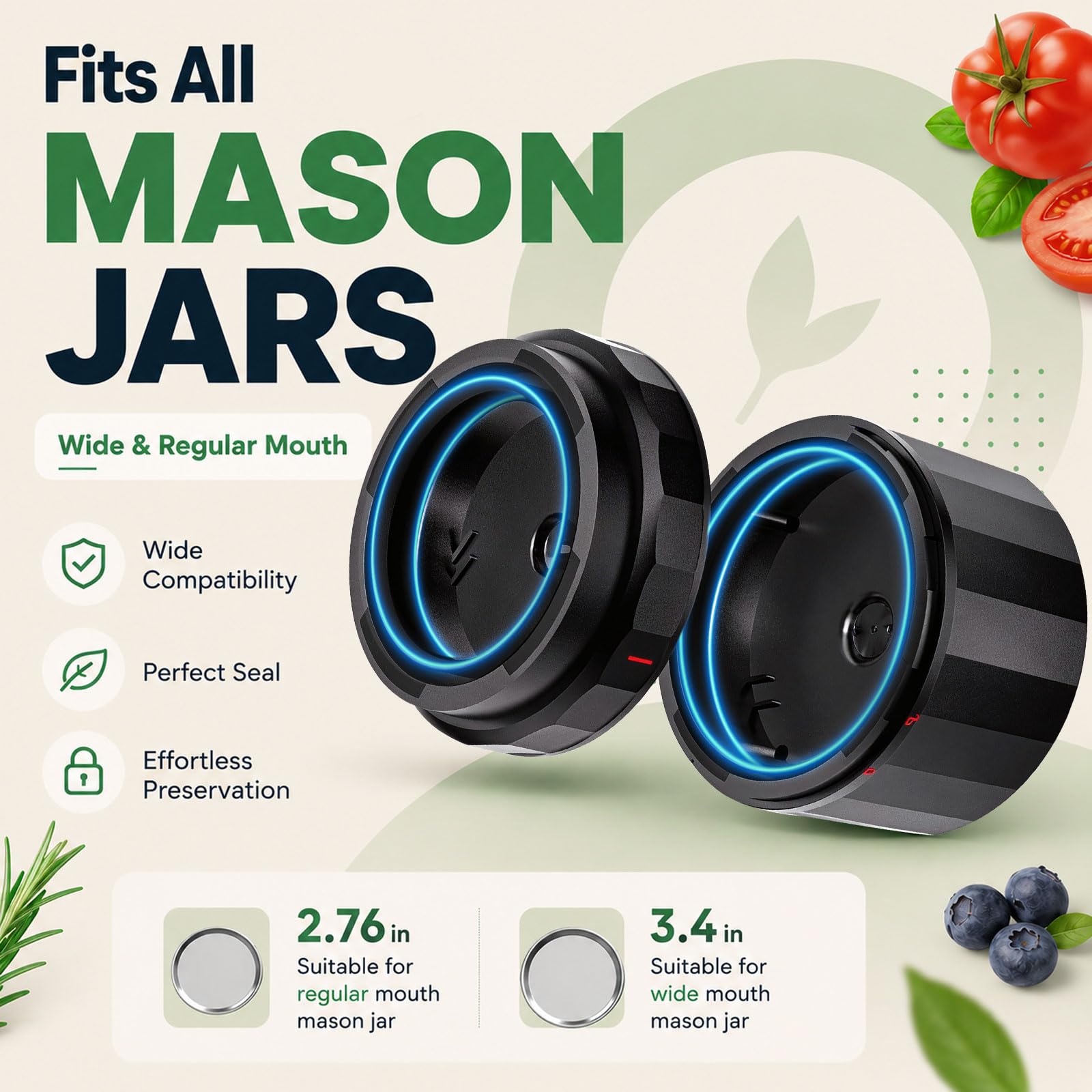 Sellador al vacío M11 Mason Jar – Kit de sellador al vacío eléctrico con tapas Mason de boca ancha y regular, sellador al vacío para tarros de conservas, máquina de sellado al vacío para