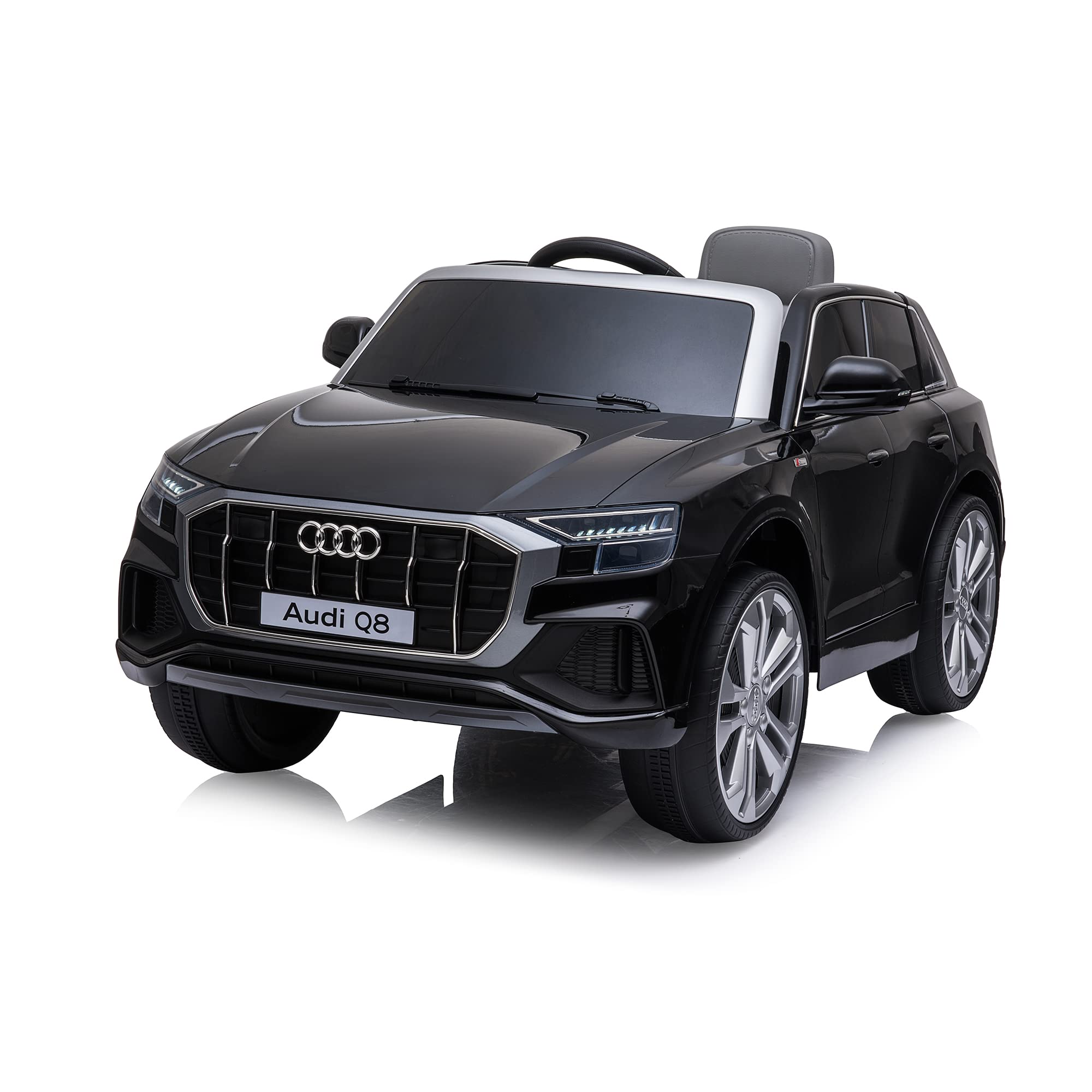FEBER Coche eléctrico infantil a partir de 3 años Q8 Negro 12V R/C, radiocontrol, con: faros con luz, 3 velocidades, acelerador y freno eléctrico, FAMOSA (800013444)