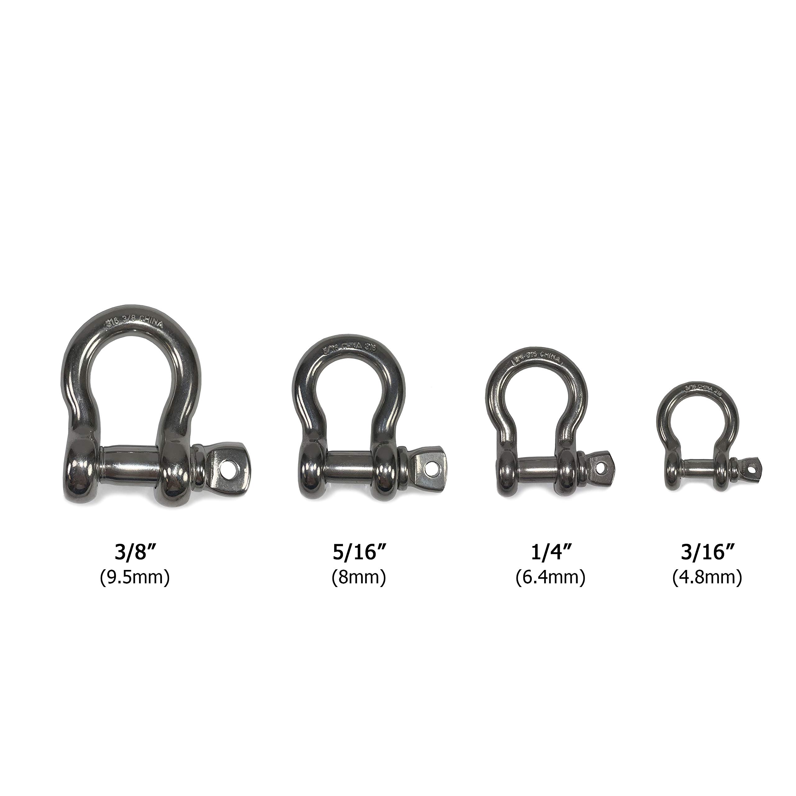 T-316 Stainless Steel Bow Shackle Marine Grade 3/16