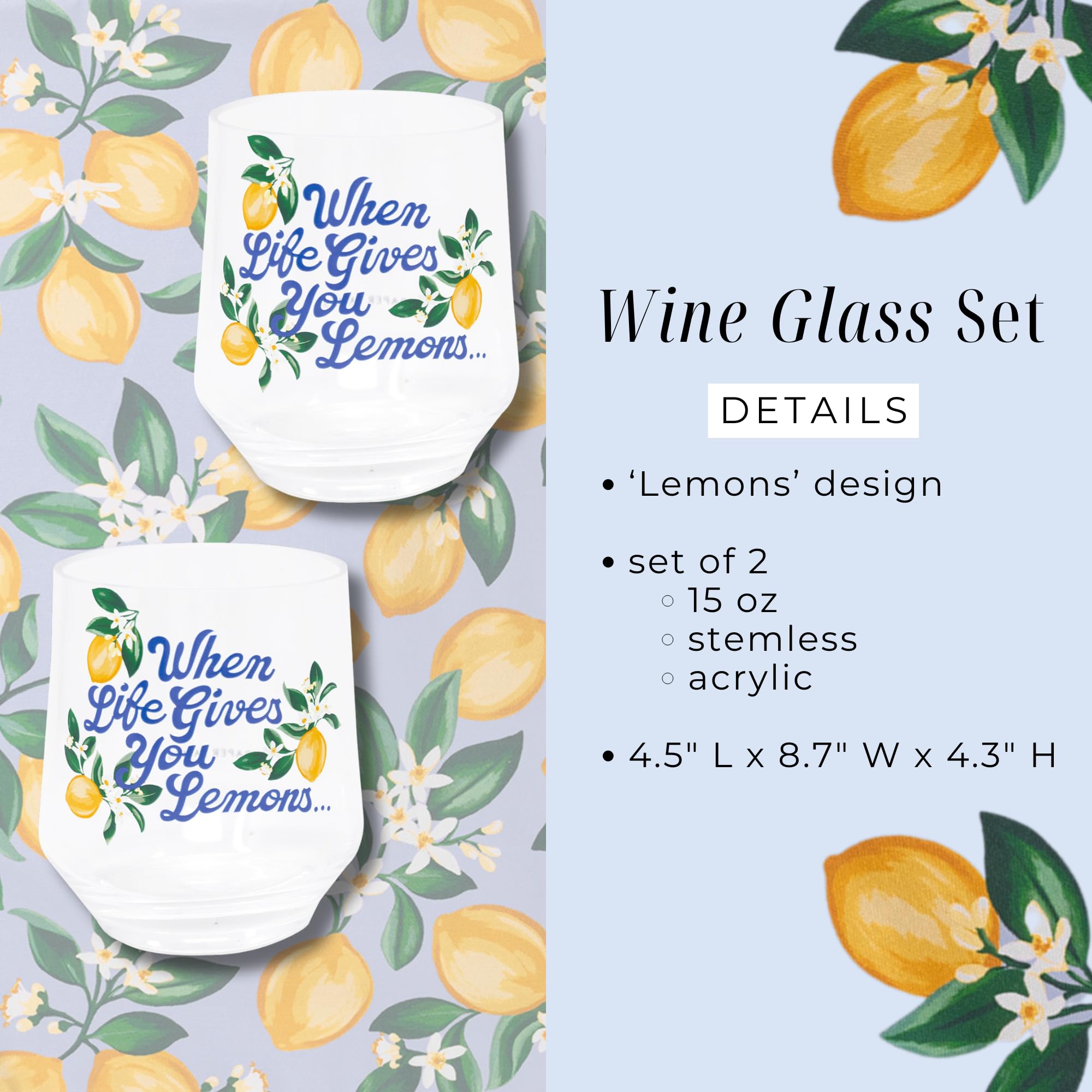 Set 2 Bicchieri Da Vino Acrilico Draper James 500ml – Con Frase Limoni, Regalo In Scatola - 3