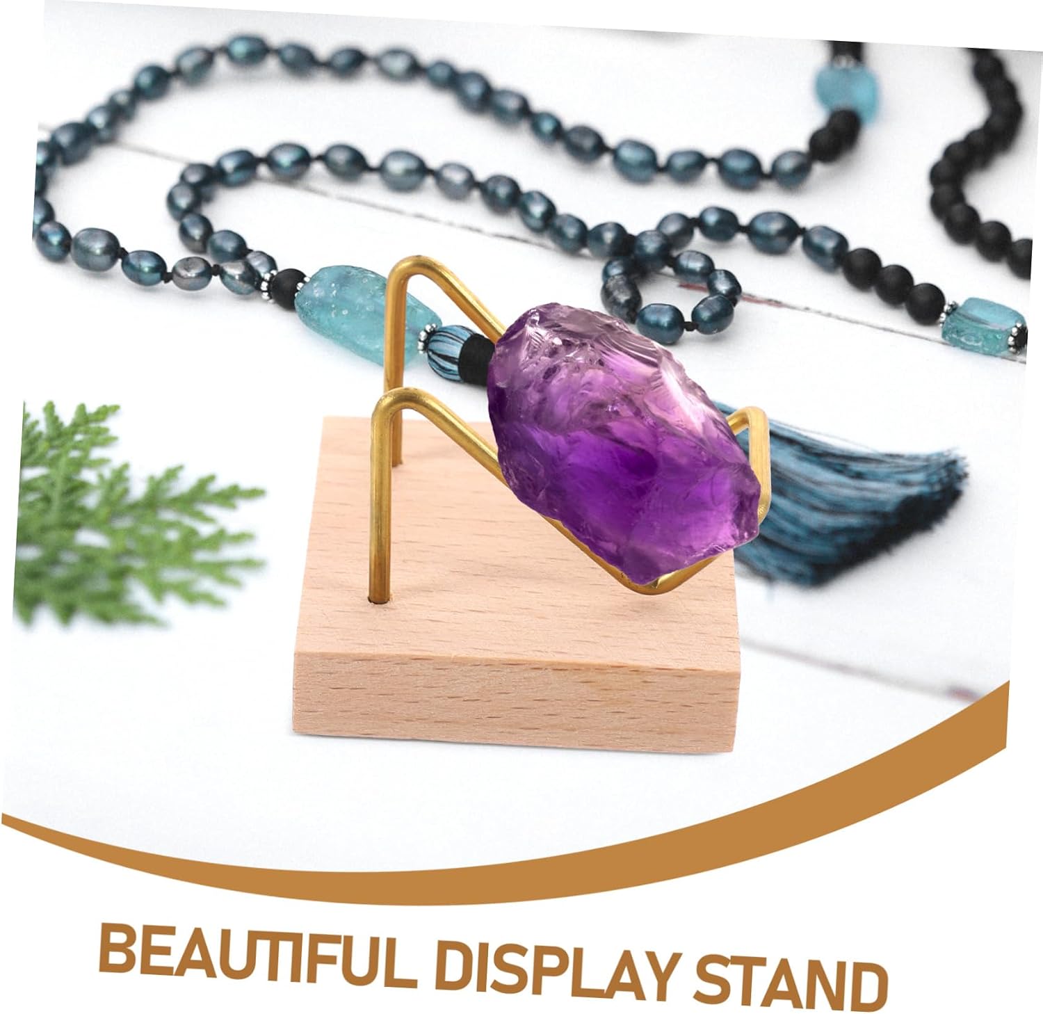 NOLITOY Crystal Mineral Display Stand with Wooden Base, Metal Easel
