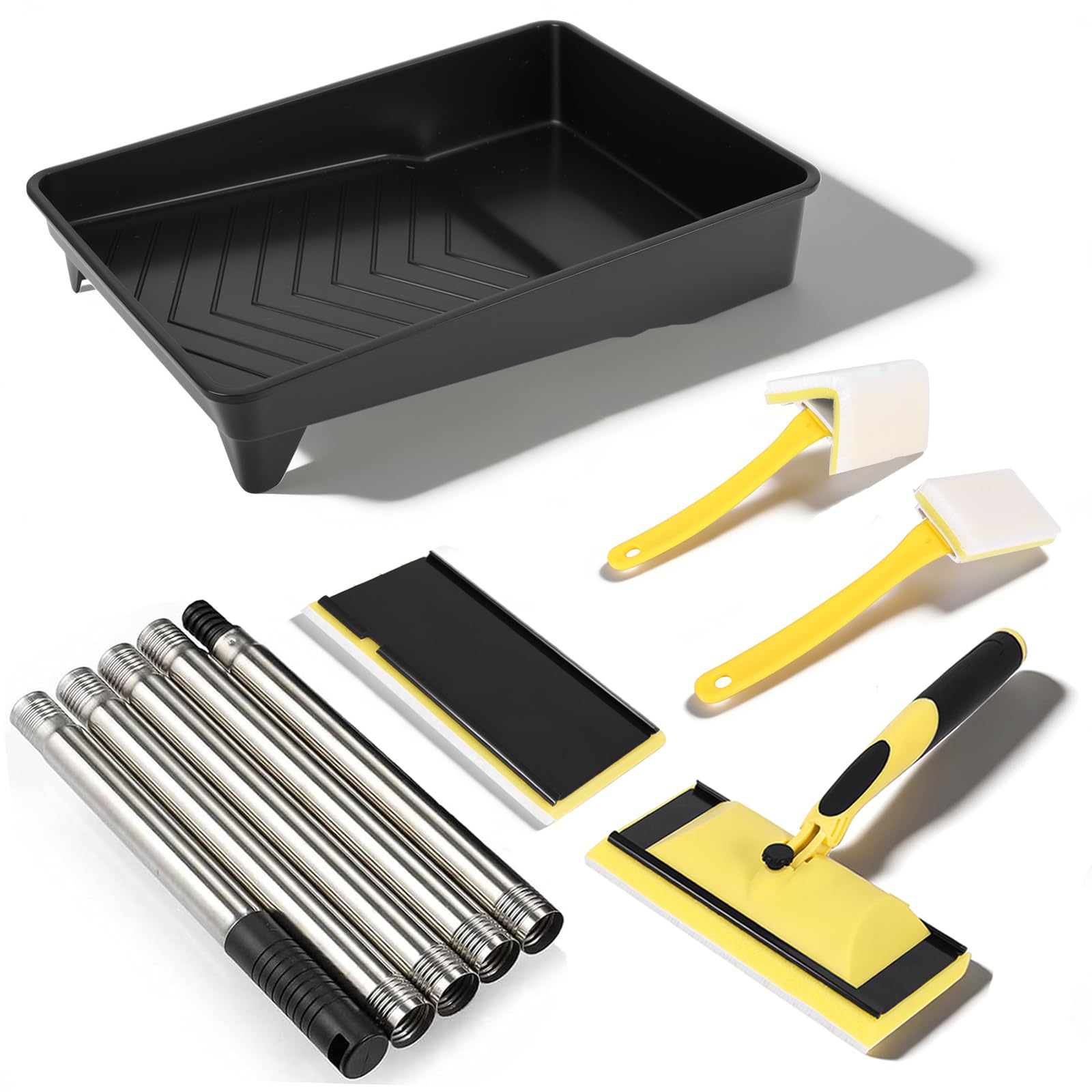 Paint Pads for Walls and Ceilings,Paint Pad with 1.2m Extension Pole and 2pcs Replacement, Paint Pad Set with 9inch Paint Tray,Paint Edger Tool and Triangular Brush for Wall Painting, Wood Decks, Et