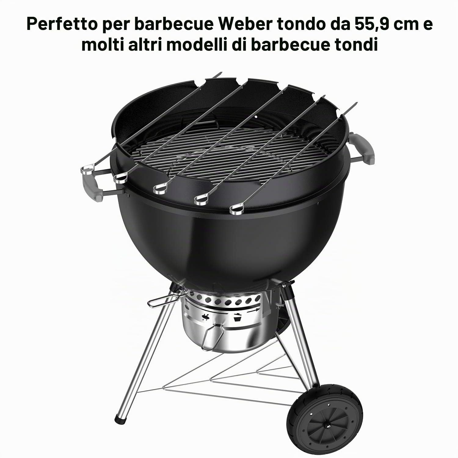 Onlyfire girarrosto con set di spiedini Kabob ， Anello per arrosto con spiedo adatto per bollitor Weber 57CM e altre griglia a carbone simili per bollitore