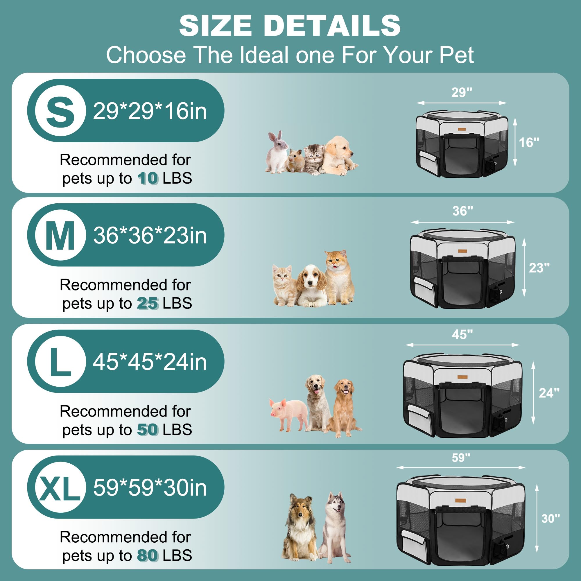 Parque portátil Plegable para Mascotas, para Cachorros, Perros, Gatos, Conejos, Pollos, Tienda de campaña de Ejercicio para Mascotas de Gran Capacidad para Interiores y Exteriores, Viajes, Camping