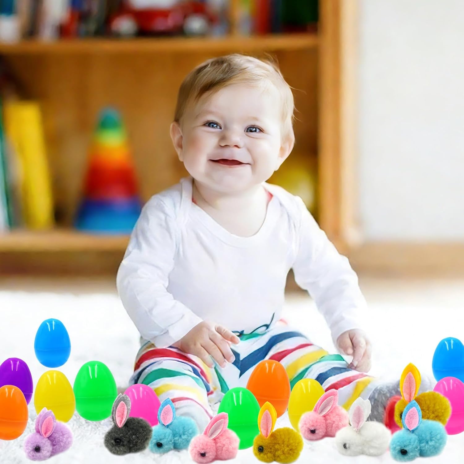 24 Pack Easter Egg Filled Plush Bunny Toys, Colorful Bunny Plush Easter EggFillers Bulks for Kids Toddlers Teens Boys Girls Easter Basket Stuffers Hunt Easter Party Favor