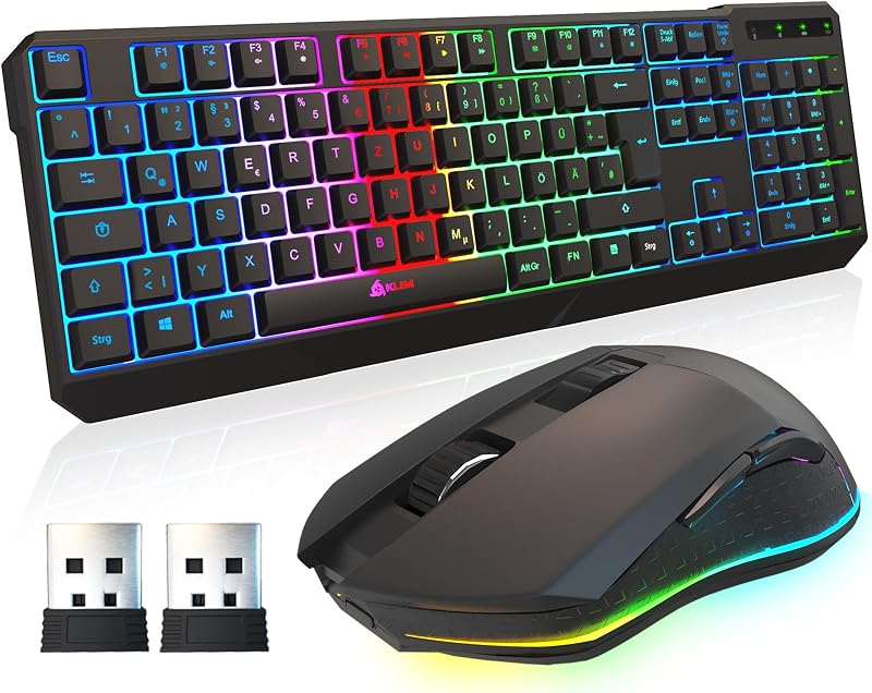 KLIM Blaze & Chroma Vezeték Nélküli Egér-Billentyűzet Szett - RGB Háttérvilágítás, Hosszú Élettartamú Akkumulátor, PC és Mac Kompatibilis, G