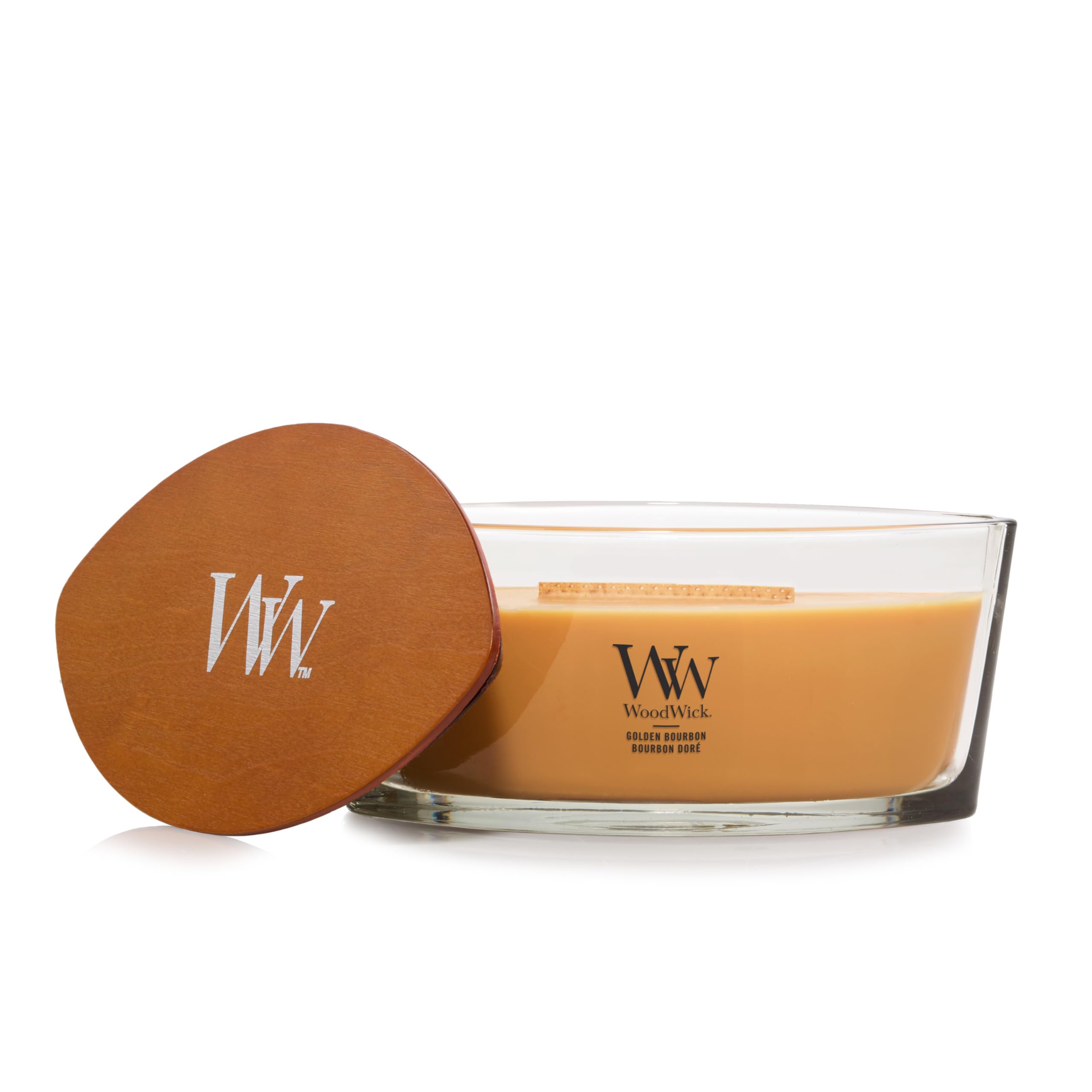 Candela profumata WoodWick con stoppino scoppiettante | Candela Golden Bourbon ellittica | Candele a lunga combustione: Fino a 50 ore di combustione | Regali perfetti per le donne