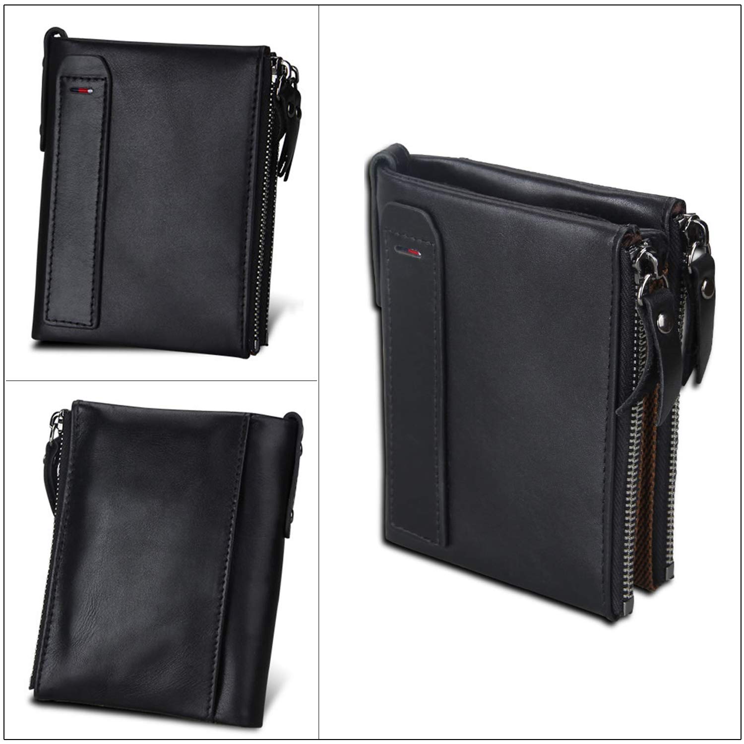 FANDARE Billetera con RFID Hombre Cartera para Mujer Estilo Plegable Monedero Billetera de Cuero con Bolsillo para Monedas y Crédito Tarjetas Ranuras para Identificación Tarjetas Crédito Negro