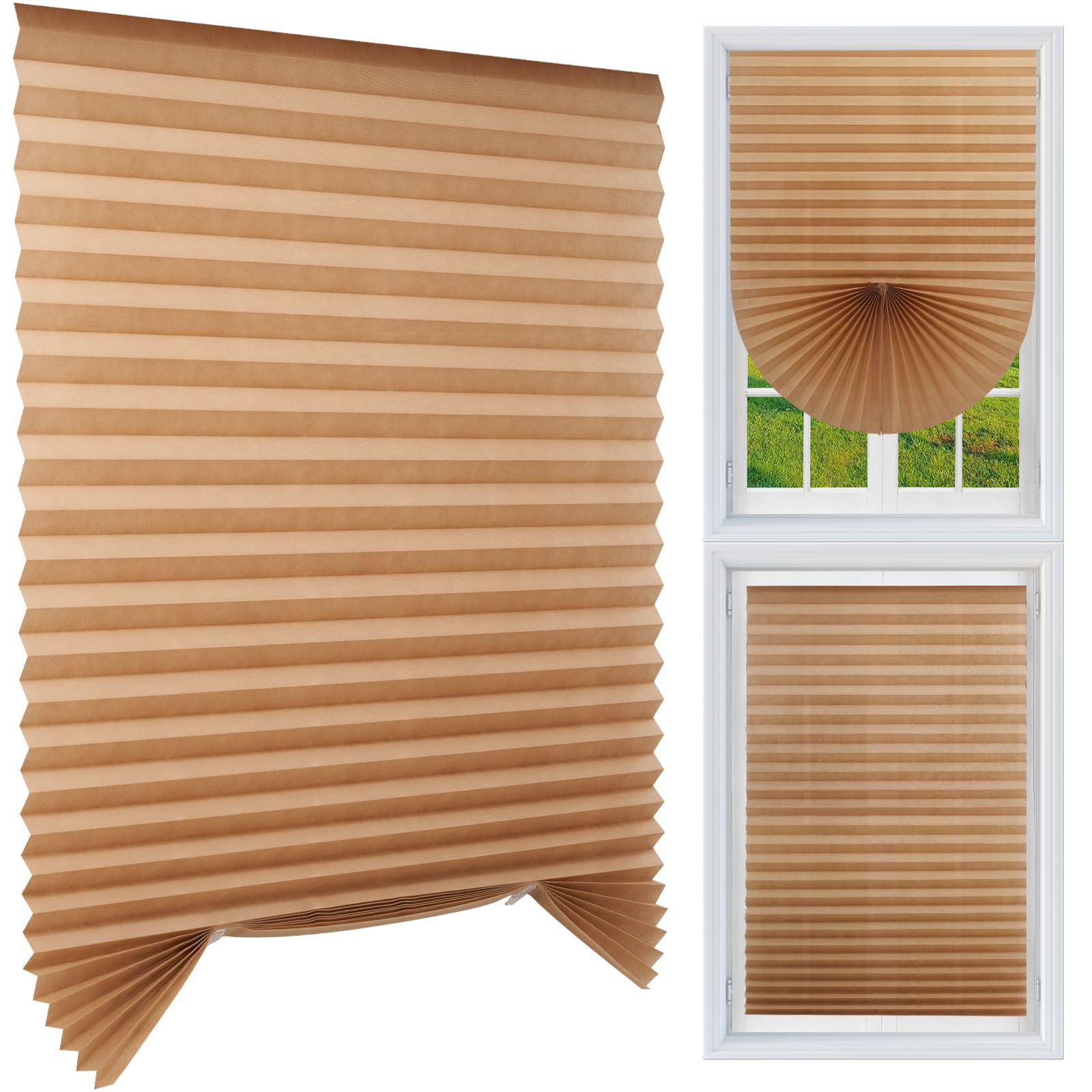 MI CASA Stick on Blinds Windows, No Drill Instant Temporary Curtains 90W x 150H cm Light Filtering Shade, Privacy Protection Bedroom, Kitchen, Bathroom, Easy Fit Blinds with 2 Clips, Filtering-Khaki