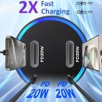 Chargeur de voiture USB C Chargeur rapide,40W Double USB C Chargeur de voiture Cigarette Lighter 2-Port USB-C Adaptateur de chargeur de téléphone de voiture pour iPhone 17/16/15 Pro Max, Galaxy, avec 2X 6.6ft USB C Câble & 20W USB C Bloc chargeur
