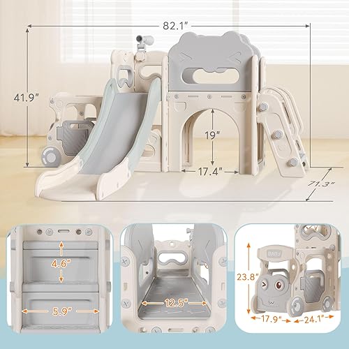 Miniatura 6 de Babytronic Tobogán para niños pequeños, 9 en 1, tobogán de autobús para niños pequeños de 1 a 3 años, tobogán para interiores y exteriores con aro