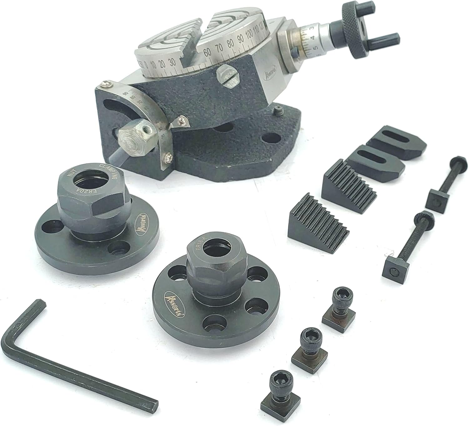 Rotary Table (3"/80 mm Tilting, ER16 & 20 Collet Adaptor with M6 Clamp Kit)
