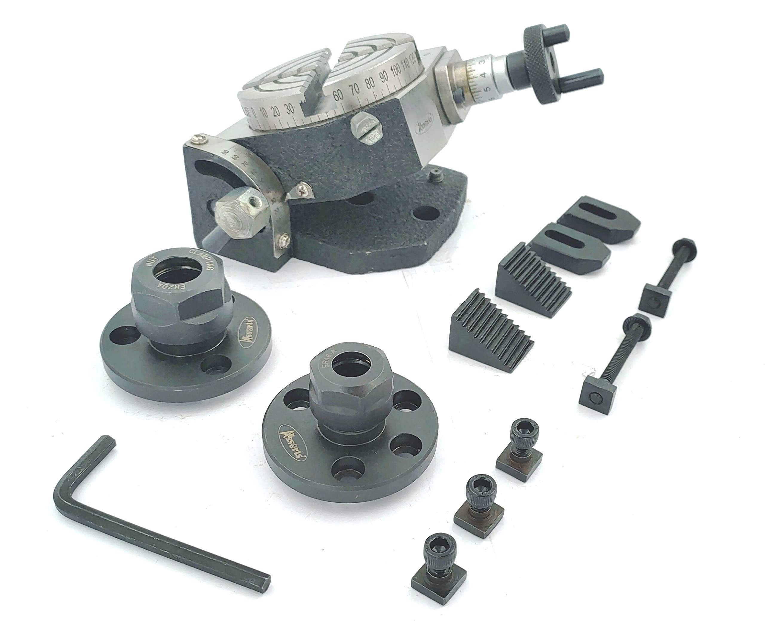 Tavola rotante (3"/80 mm inclinabile, ER16 e 20 adattatore pinza con kit morsetto M6)