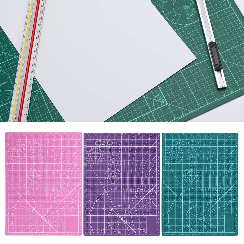 3 pezzi Tappetino da taglio in PVC A4 Bordo con linee di griglia a doppia faccia Multifunzione per incisione di pittura per ufficio scolastico