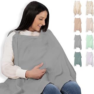 Muslin Nursing Cover - Large 42x30 Inches Nursing Cover Up for Breastfeeding | Breast Feeding Covers for Women with 2 Pockets, Carry Bag, Muslin Cotton, Stylish & Comfortable Design