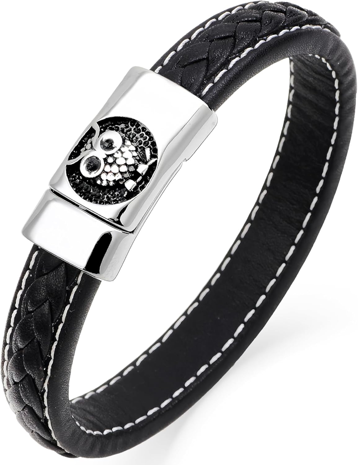 YL Cross Viking Skull Masonic Bracelet, Mens Leather 18K Gold/Rhodium Plated Stainless Steel Scorpion Owl Christian Bible Verse Military Hero Handcrafted Cuff Jewelry Gifts for Women