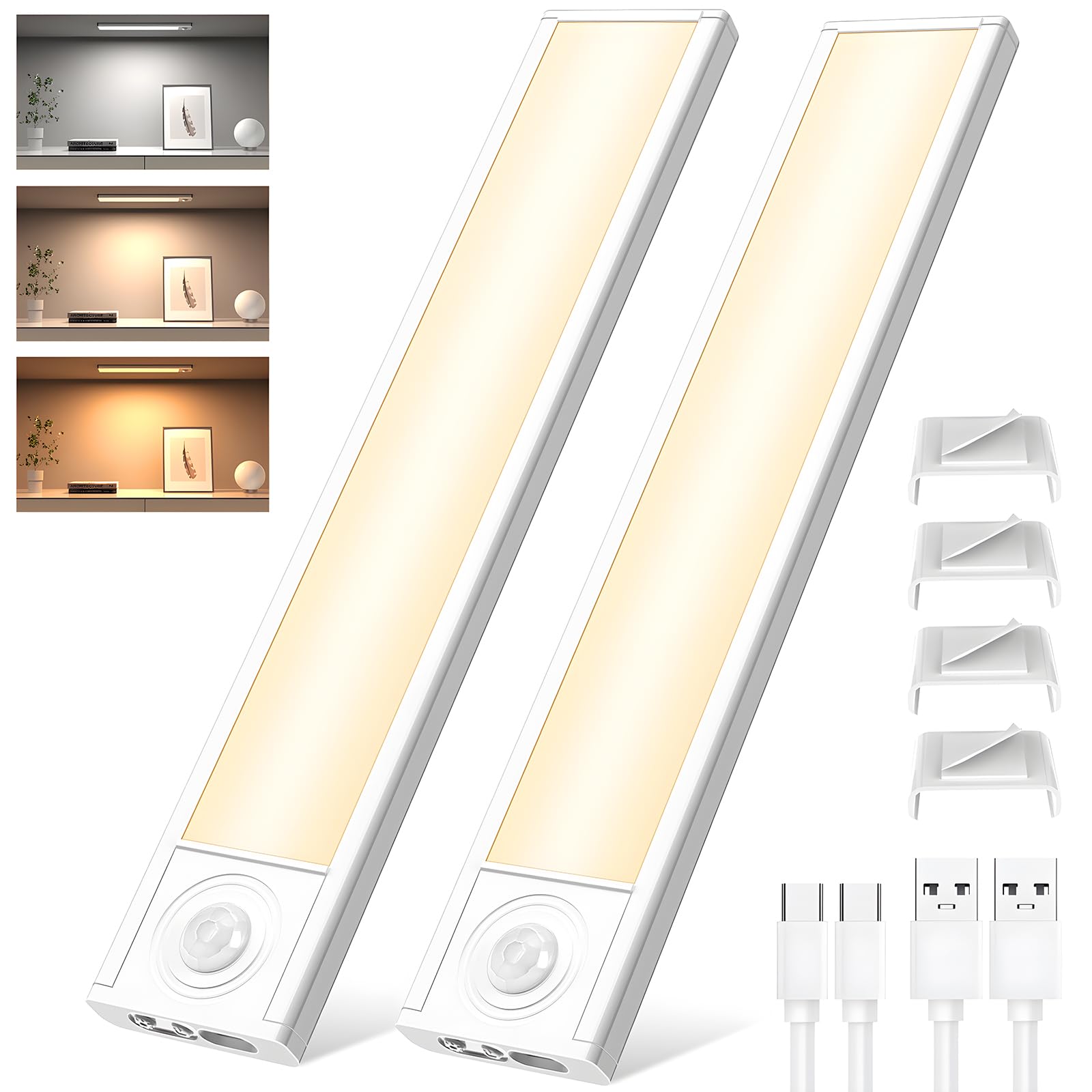 Exsight Under Cabinet Kitchen Lights, 4 Modes 3 Color Temperature Stepless Dimming, LED Motion Sensor Wardrobe Lights