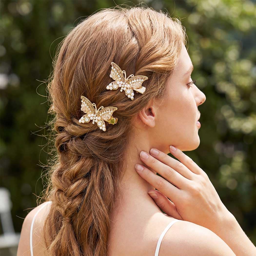 Amazon.com : BARTOSI Butterfly Hair Clips Gold Fancy Hair  display picture 3