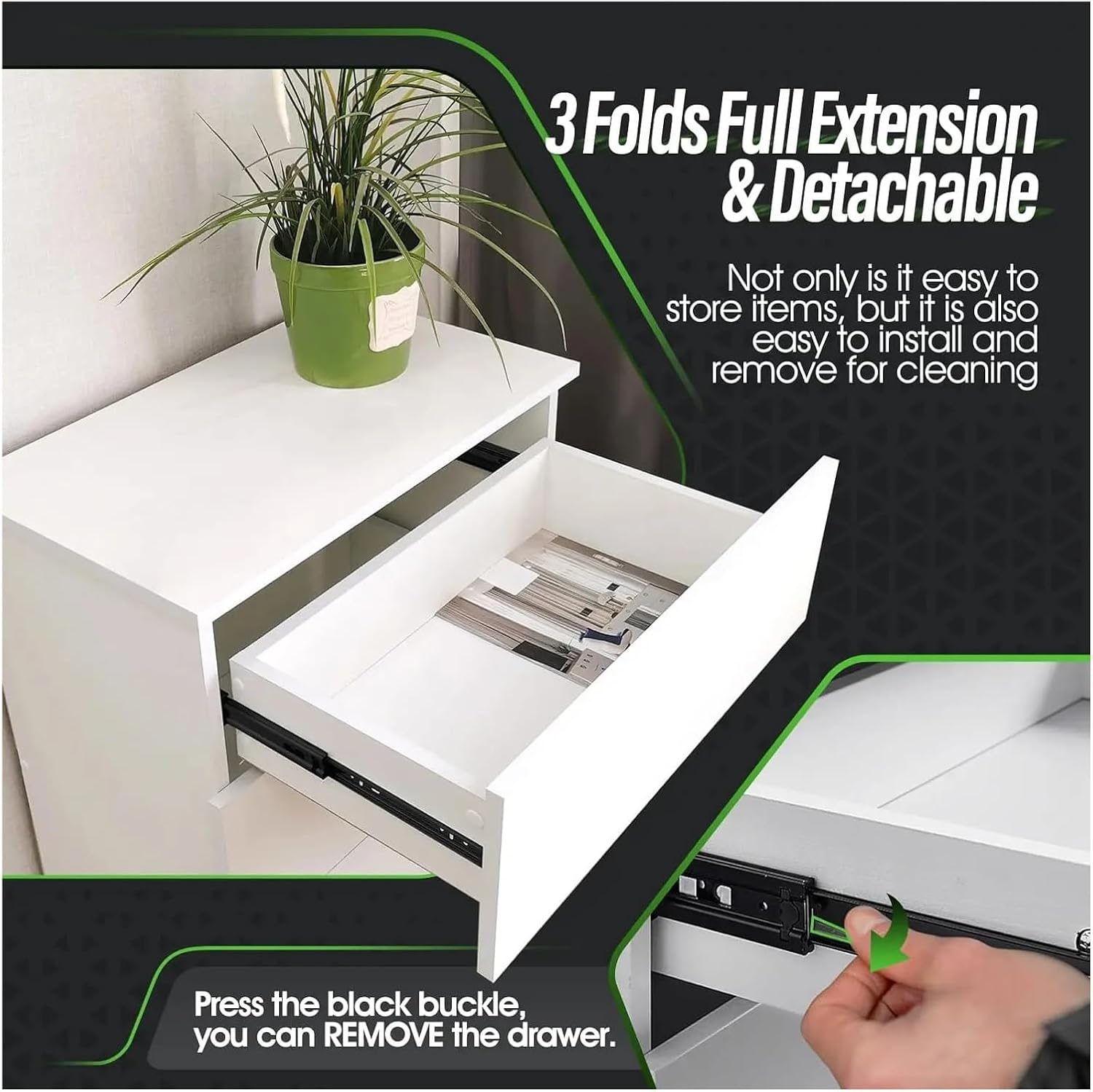 Full Extension Drawer Slides 10Inch Full Extension Drawer Rails Side Mount Black