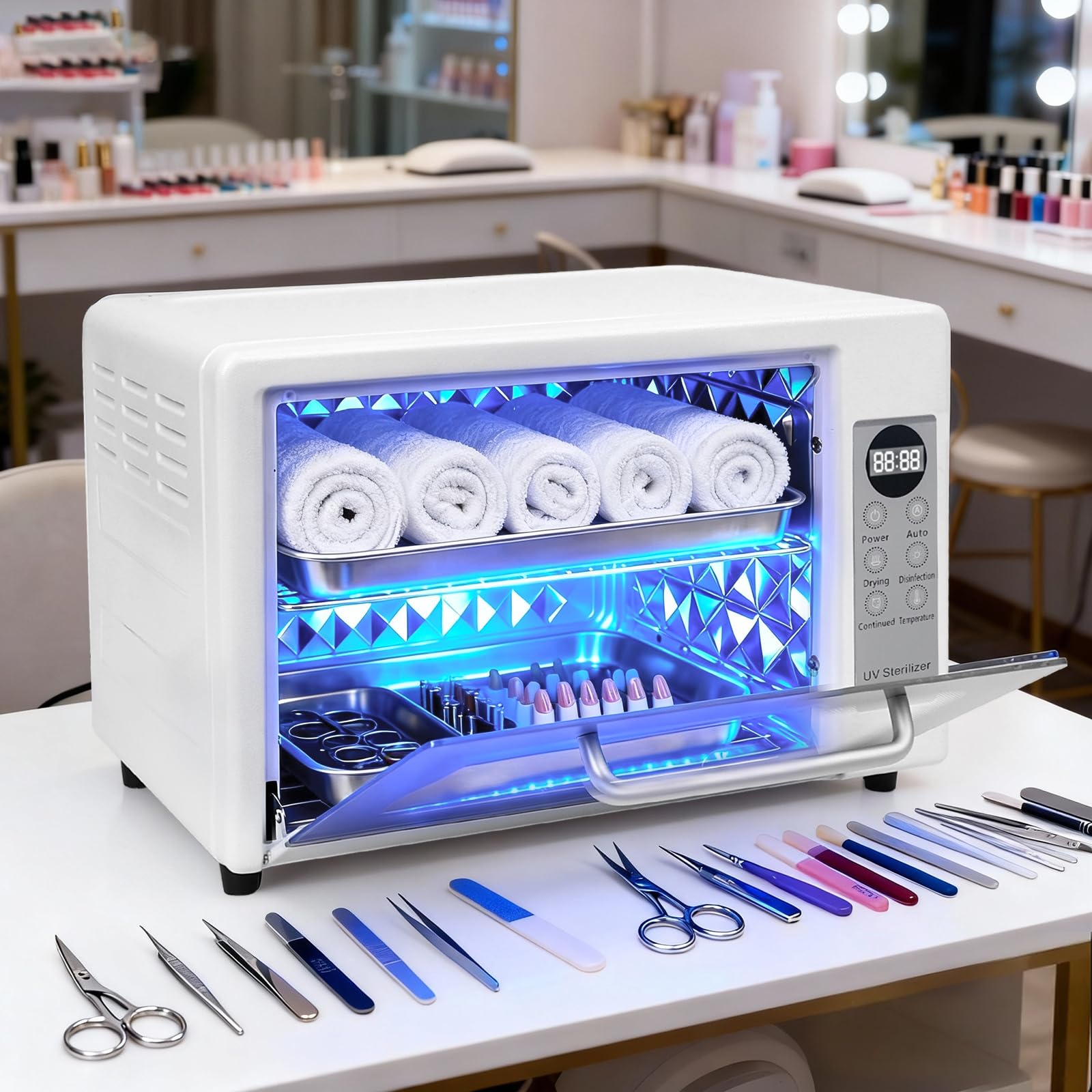 Yofuly - Esterilizador grande de 24 litros para esteticista, esterilizador grande de 24 L para herramientas de uñas, caja de limpieza multifuncional de uñas, gabinete de limpieza de gran capacidad