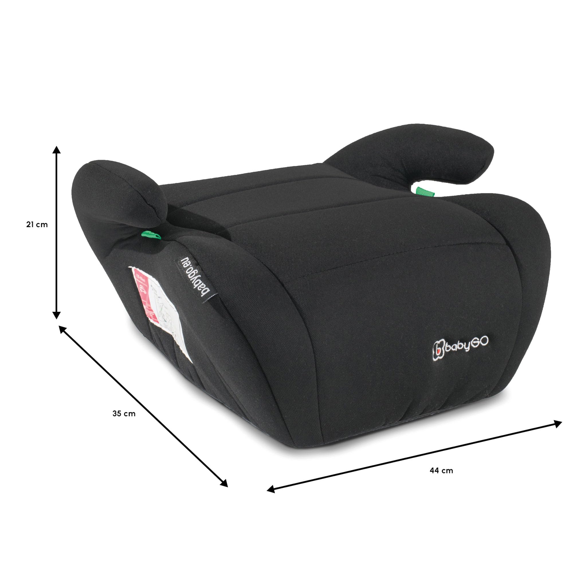 babyGO Podwyższenie siedzenia Booster zgodnie z nową normą I-Size – podwyższenie fotelika dziecięcego – fotelik samochodowy dla dzieci (125-150 cm), kolor czarny