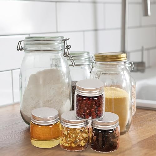 Miniatura 8 de Luxshiny Mini frascos, 20 tarros pequeños de vidrio de 1.7 onzas con tapas, mini tarros de especias para miel, mermelada, gelatina, postre, recuerdo