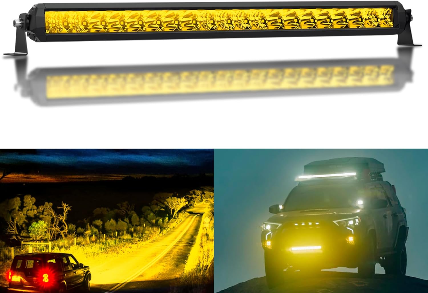 Amber LED Light Bar 22 Inch Single Row Super Bright Spot Flood Combo LED Work Light Driving Fog Lamp for Pickup 4x4 Off Road Truck ATV UTV SUV Boat 9-36V 100W IP68 & IP69K Waterproof
