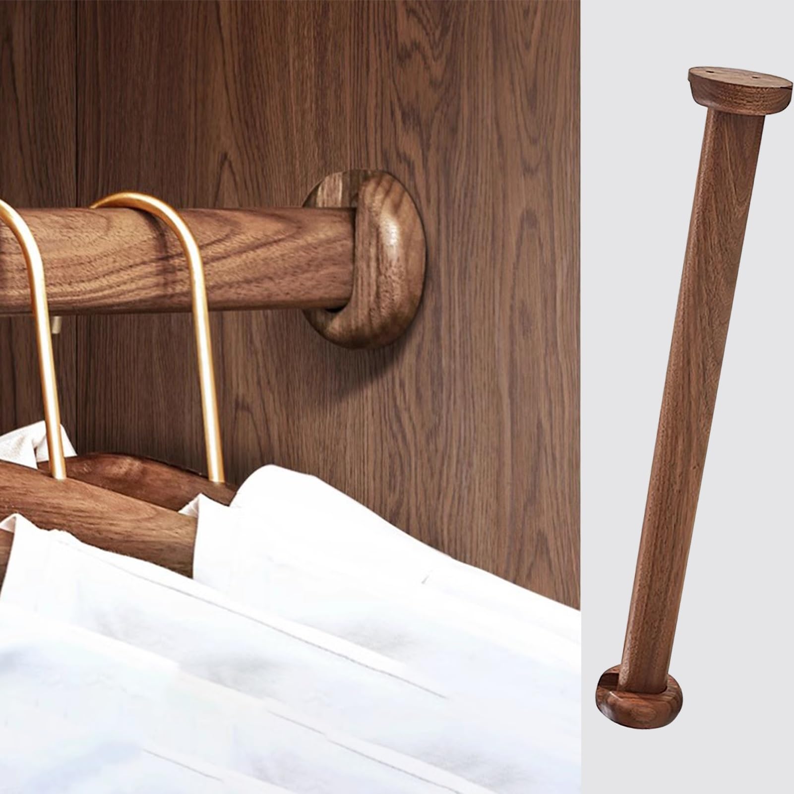 Duschvorhangstange Duschvorhangstangen aus Walnussholz zum Aufhängen von Kleidung, Multifunktionale Garderobenhalterung für den Waschkücheneingang, Runde Vorhangverlängerung für Das Schlafzimmer(60cm(