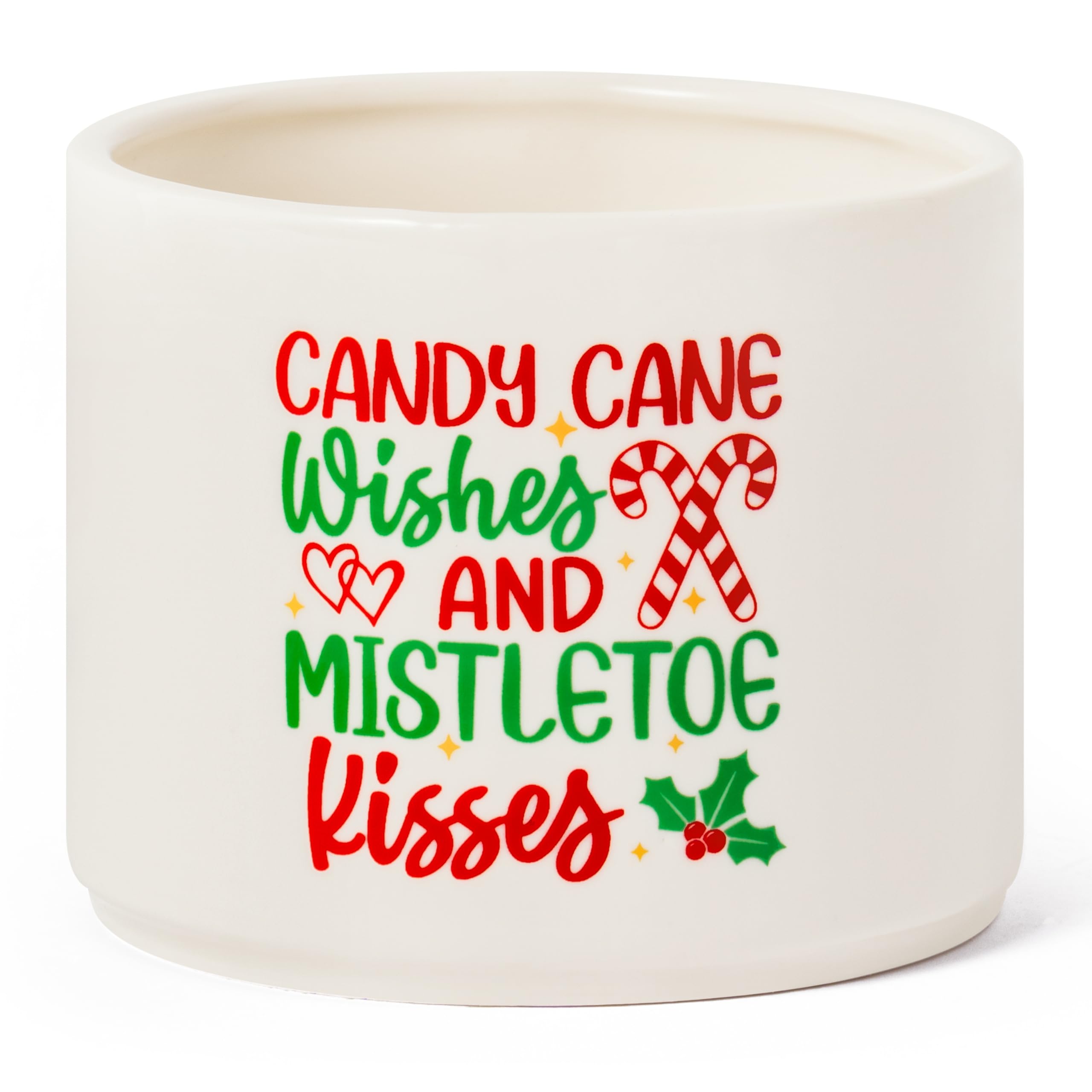 WATINC Christmas Candy Dish Mini Ceramic Bowl, Merry Xmas Candy Cane Wishes Tiered Tray Decor, Winter Berry Leaves Sweets Table Shelf Accents Gift for Farmhouse Home Kitchen (Mistletoe Kisses)