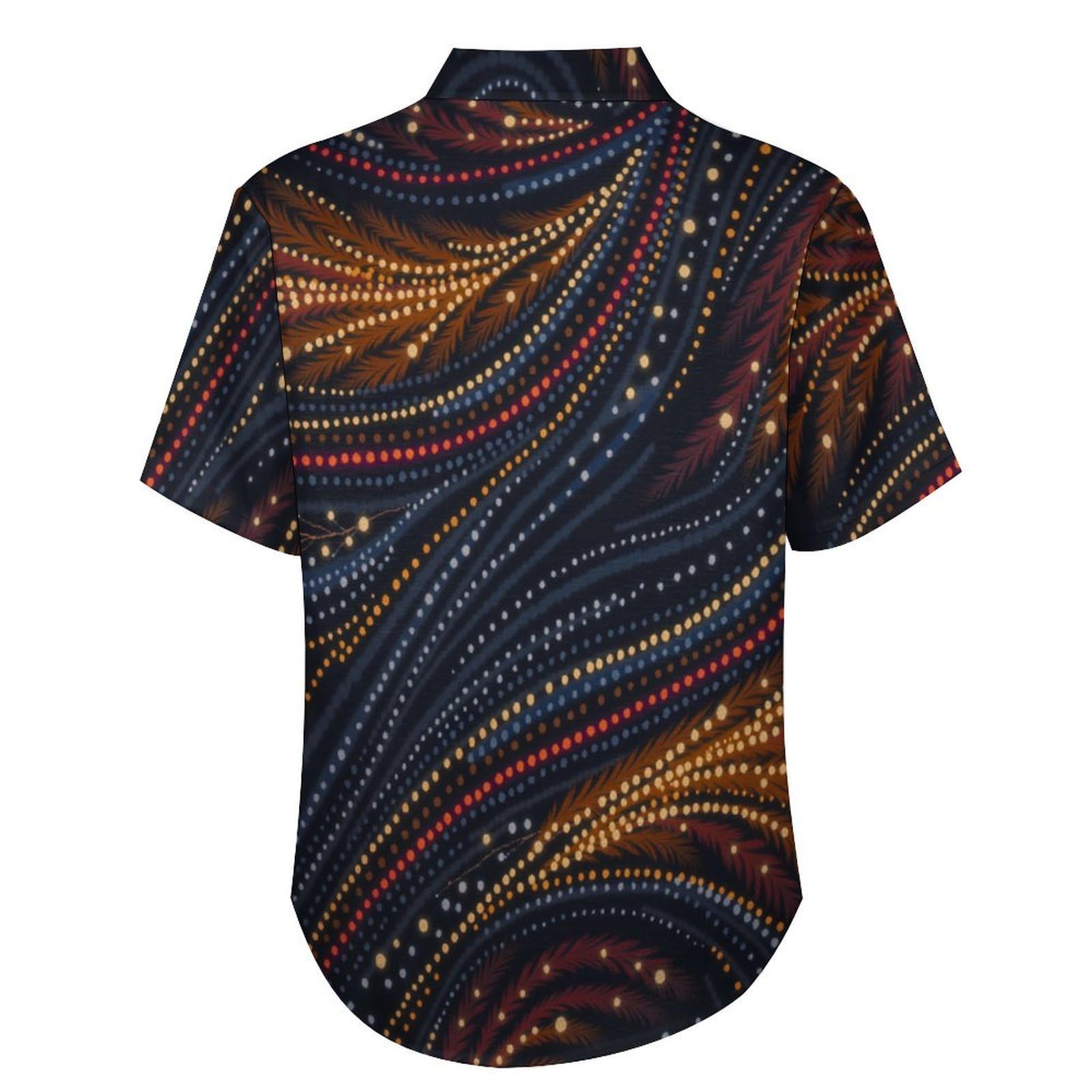 Camicia da Uomo a Maniche Corte con Bottoni, Stile Arte Etnica con Stampa Linee A Pois, vestibilità Regolare, Camicie da Spiaggia Estiva Hawaiano, Aloha