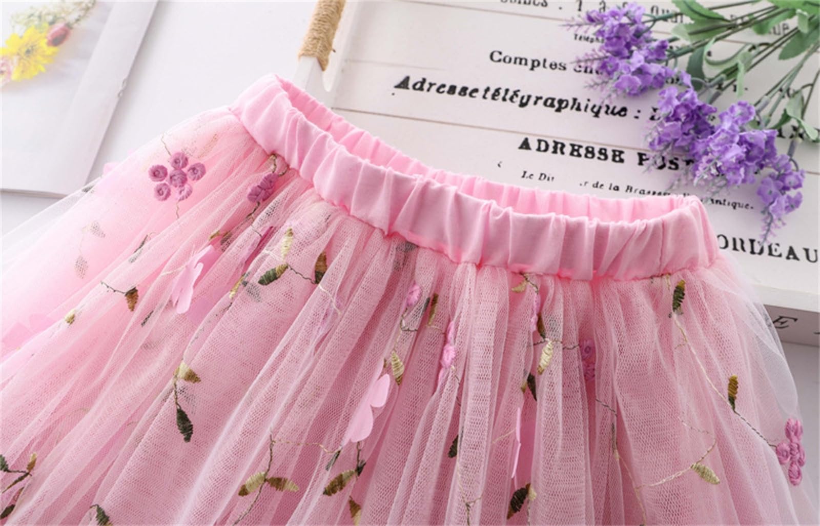 Falda tutú para niña con bordado de flores arcoíris a cuadros de tul a rayas para niños de 1 a 10 años