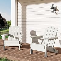 Vista 14 de GarveeLife Juego de 4 sillas plegables Adirondack con 2 mesas auxiliares, sillas de plástico HDPE para exteriores con textura de madera, 380 libras