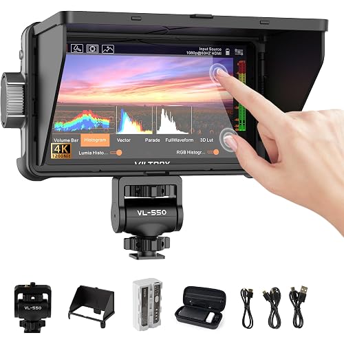 VILTROX DC-550 Pro 5.5 inch Camera Field Monitor, 4K HDMI Touchscreen DSLR Camera Monitor with Battery Sunshade Hood, 1200 Nits 3D Lut 1920X1080 HD Focus Peaking Assist On Camera Video Monitor