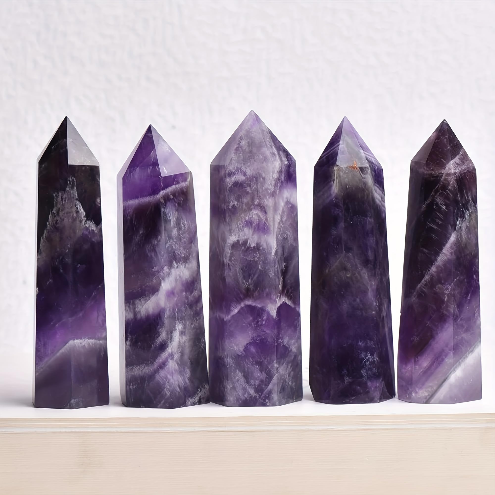 AARTERZZA 1pc 5-6CM Dreamy Amethyst Quartz Crystal Obelisk Wand Point Balancing Decoration