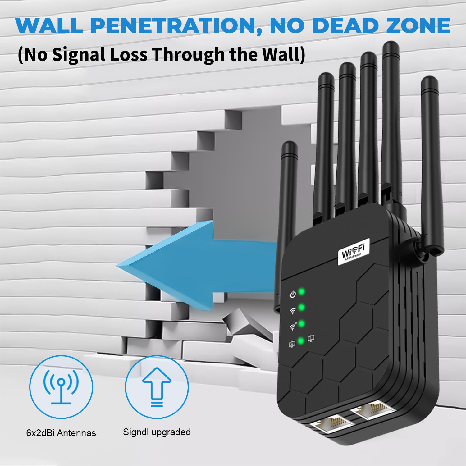 2026 WiFi Extender Signal Booster, Dual Band 5.8GHz&2.4GHz, 6X Faster, WiFi Booster Covers Up to 13880 Sq.ft, WiFi Repeater 1.2Gbps with Ethernet Port, Connects 100+ Devices, One-tap Setup — view 2