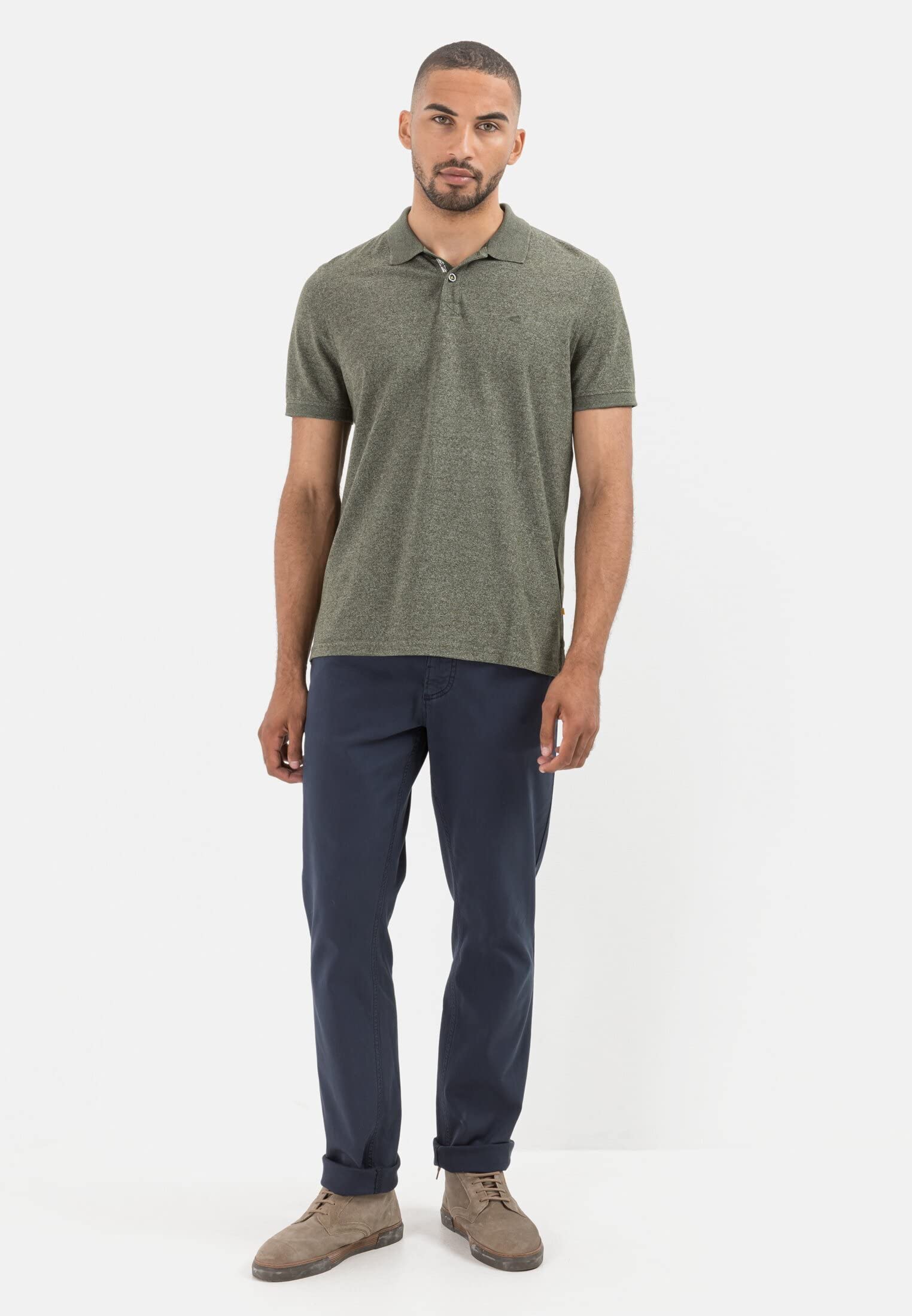 camel active Herren Kurzarm Poloshirt Regular Fit | Basic Poloshirt aus nachhaltigem Baumwollmix in Grau Blau Dunkelgrau und Grün