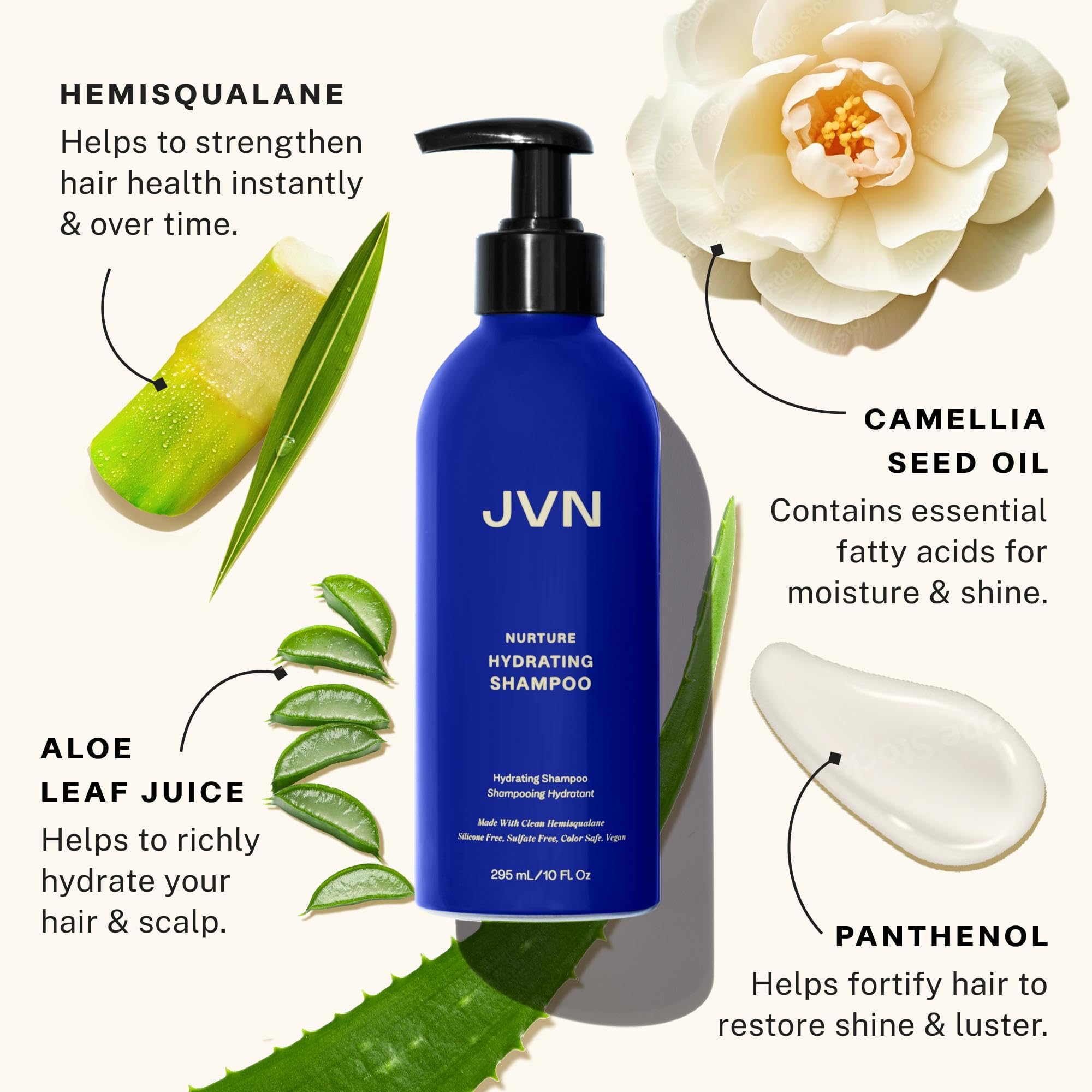 JVN Nurture Hydrating Shampoo & Conditioner, Nurture Shampoo & Conditioner for All Hair Types, Detangles & Softens Hair, Made with Clean Hemisqualane (10 Fl Oz)