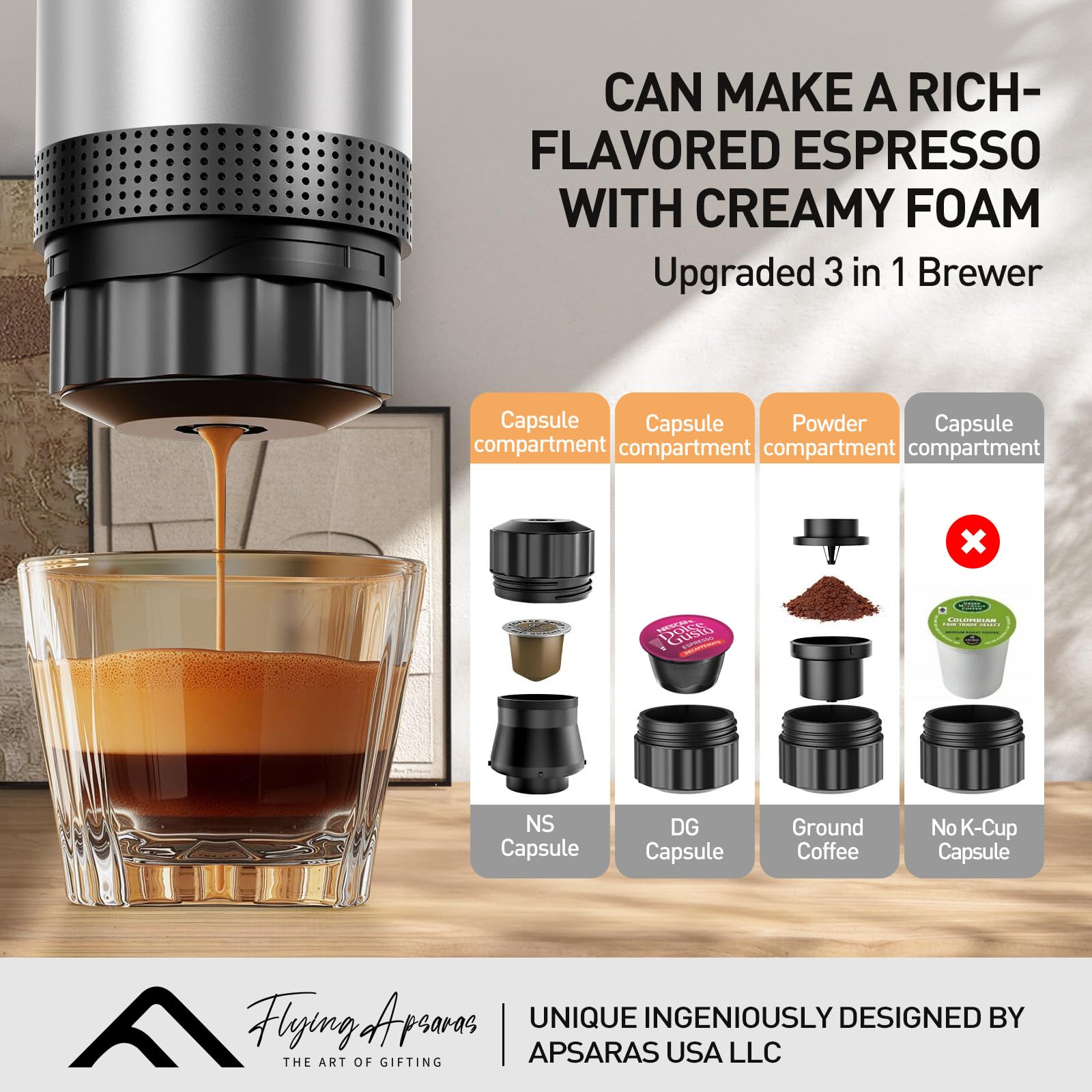 APSARAS USA 3-in-1 Portable Espresso Maker Gallery Image