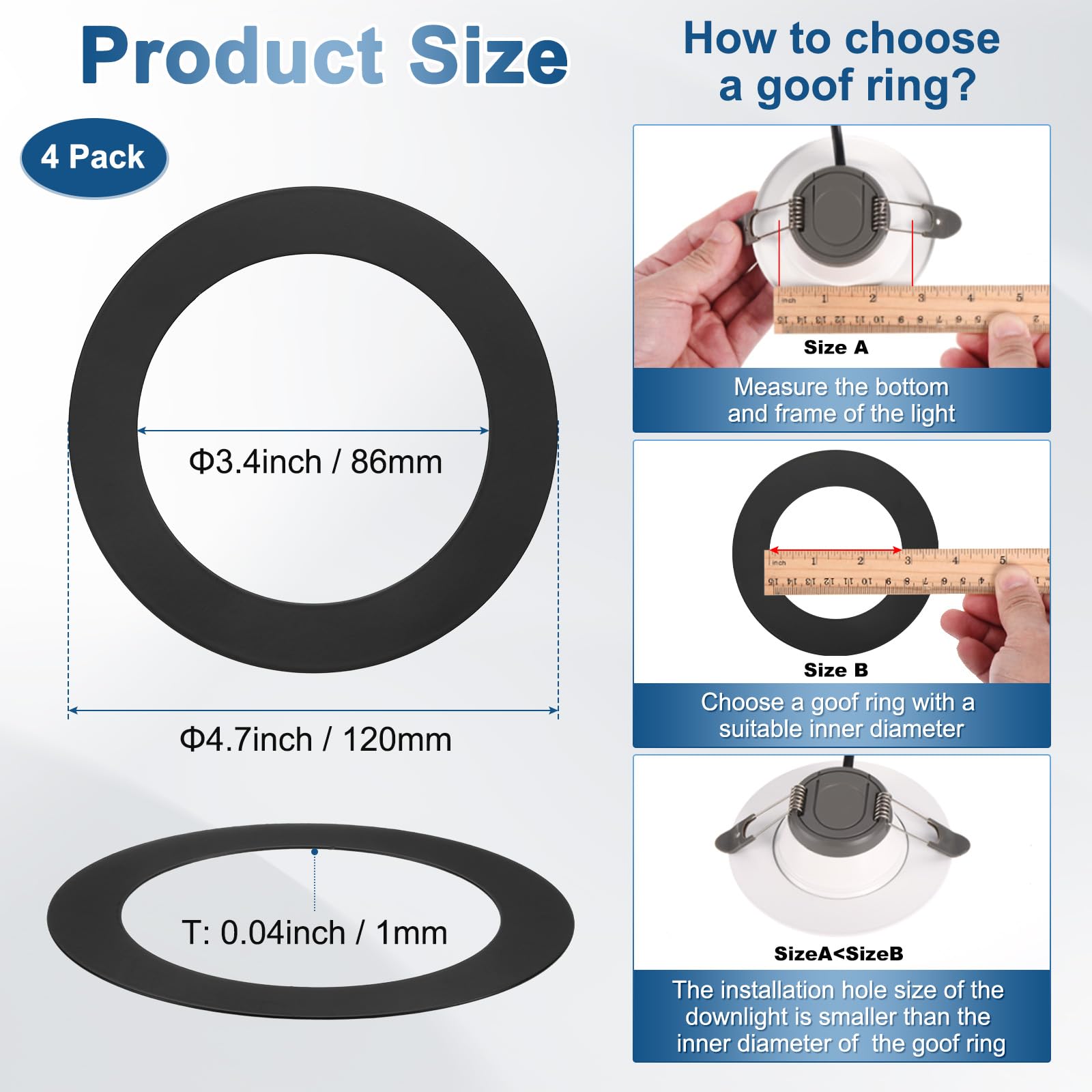 M METERXITY 4-Pack Goof Rings for 3 Inch Recessed Lights - Image 3