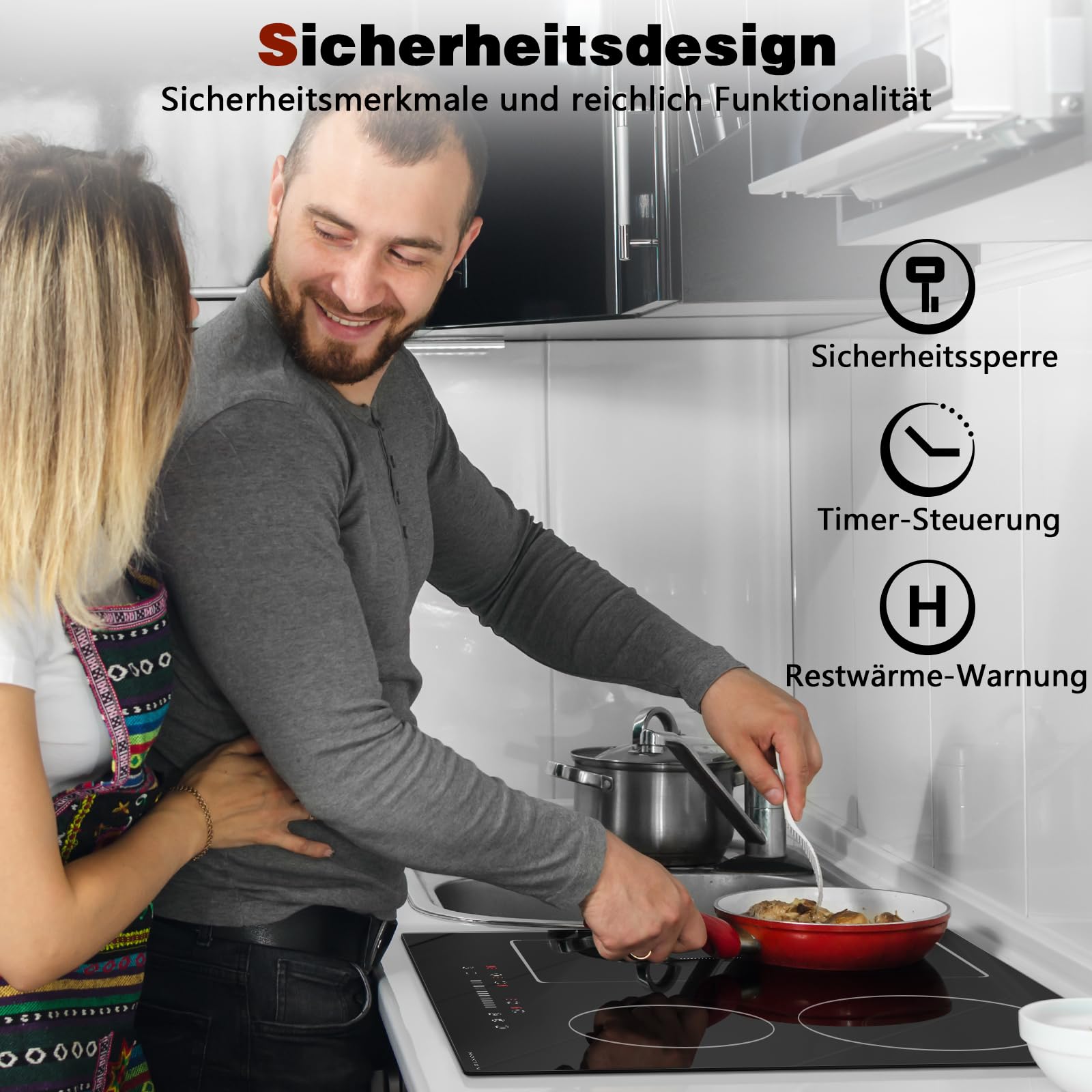 NOXTON Induktionskochfeld 60 cm, Autarkes Induktionsfeld 4 Platten, 7200W | Flexzonen, Kochfeld Induktion mit Schieberegler, Booster, Timer, Kindersicherung, 220V-240V, kein Stecker
