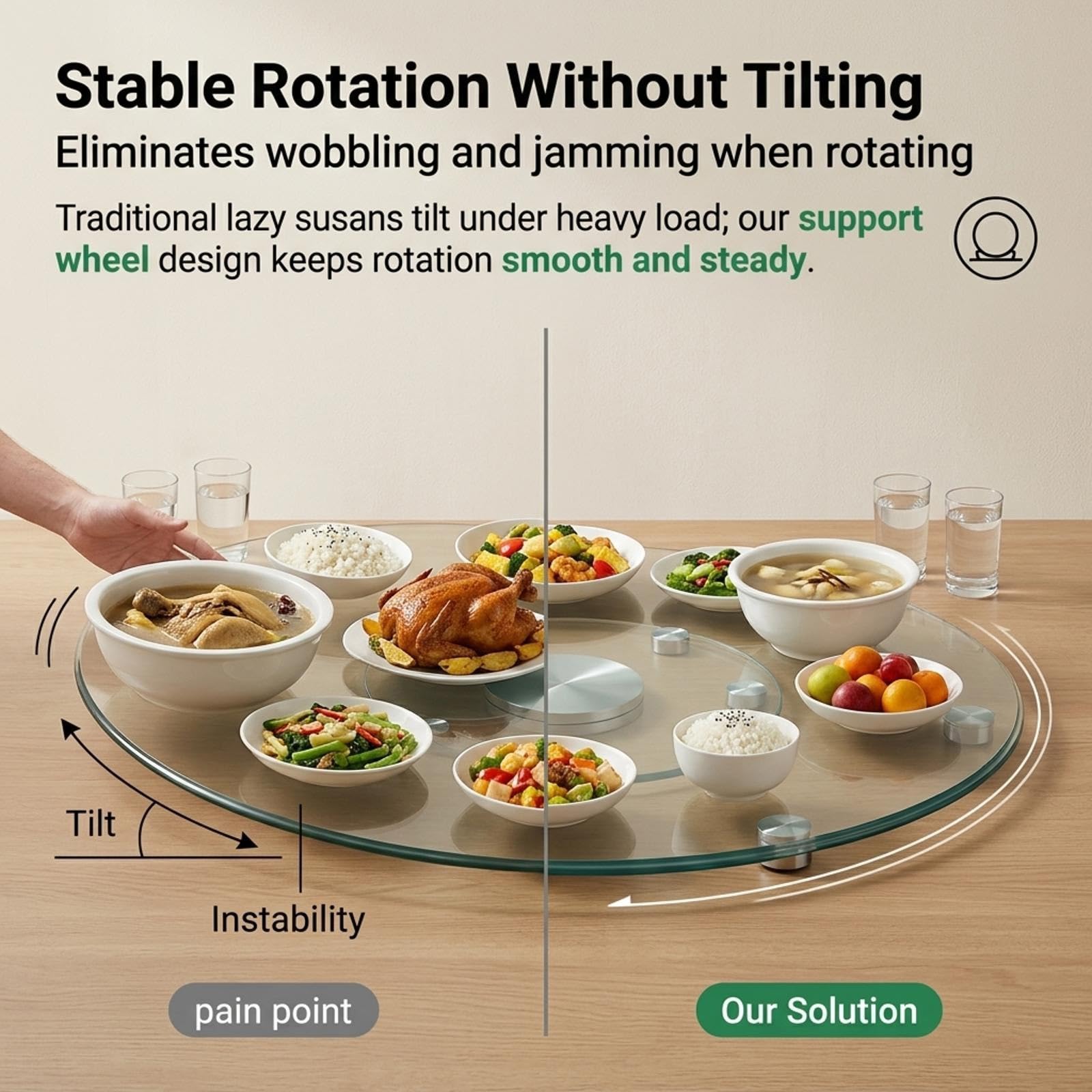 Plateau Tournant Verre Trempé Lazy Susan avec Système Rotation Assistée