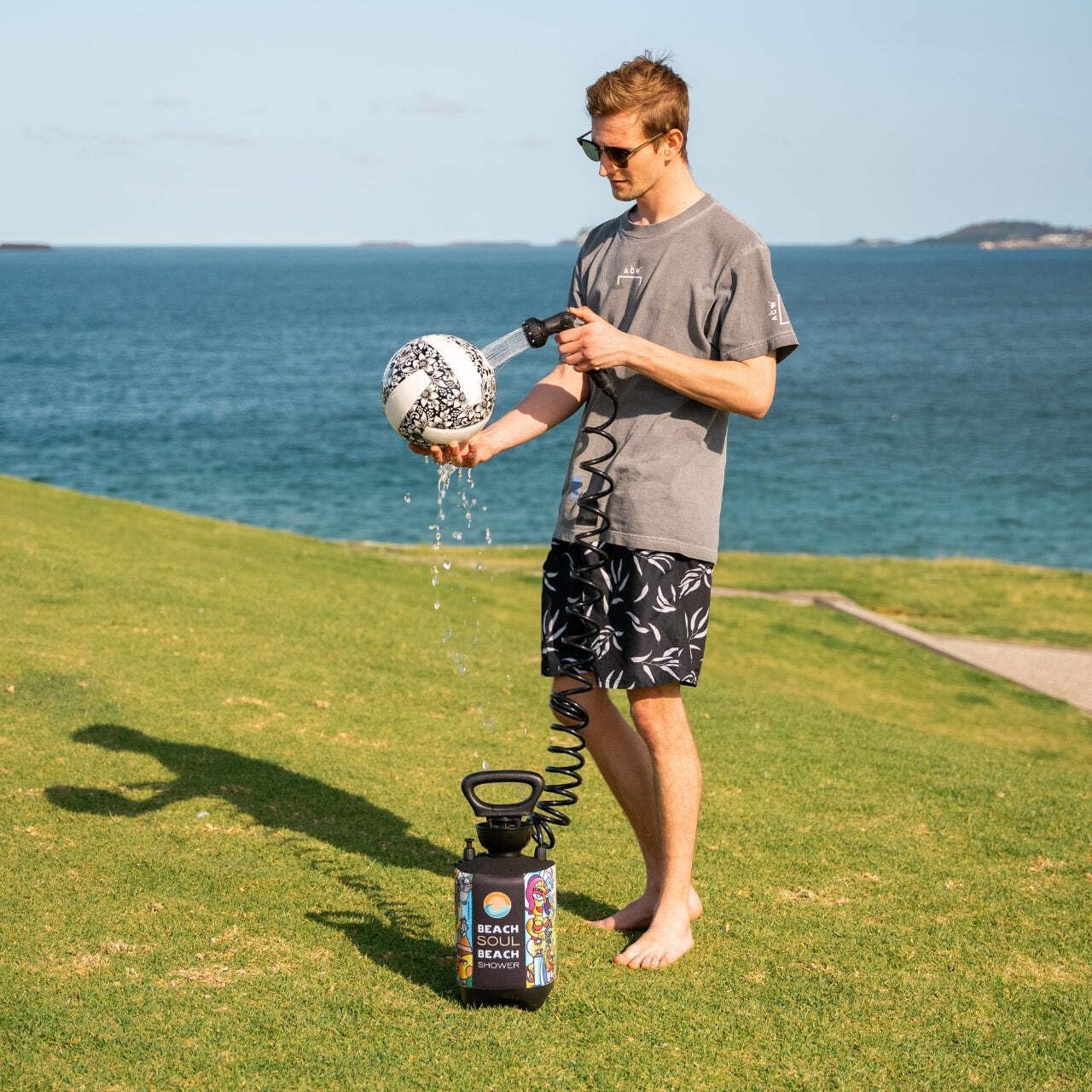 Portable Pressurized Shower - Livin' The Dream 1.3G - Manual Pump System - Insulated Cover for Hot/Cold Water - Perfect as a Camp, Surf, Beach, Dog and Outdoor Shower - No Power Needed