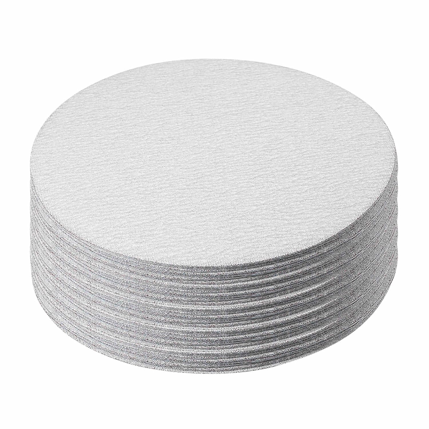 50 Pcs Sanding Discs Hook and Loop Backing - [6 Inch x 240 Grits] Aluminum Oxide White Sandpapers for Orbital Sander Round Sanding Papers